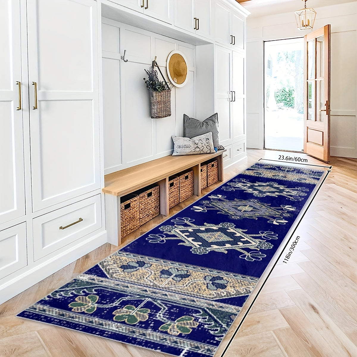 Vintage Moroccan Print Runner Rug 2'X10' Geometric Non Slip Machine Wash