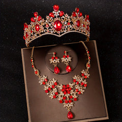 Baroque Red Rhinestone Necklace Crown Princess Queen Head Jewelry