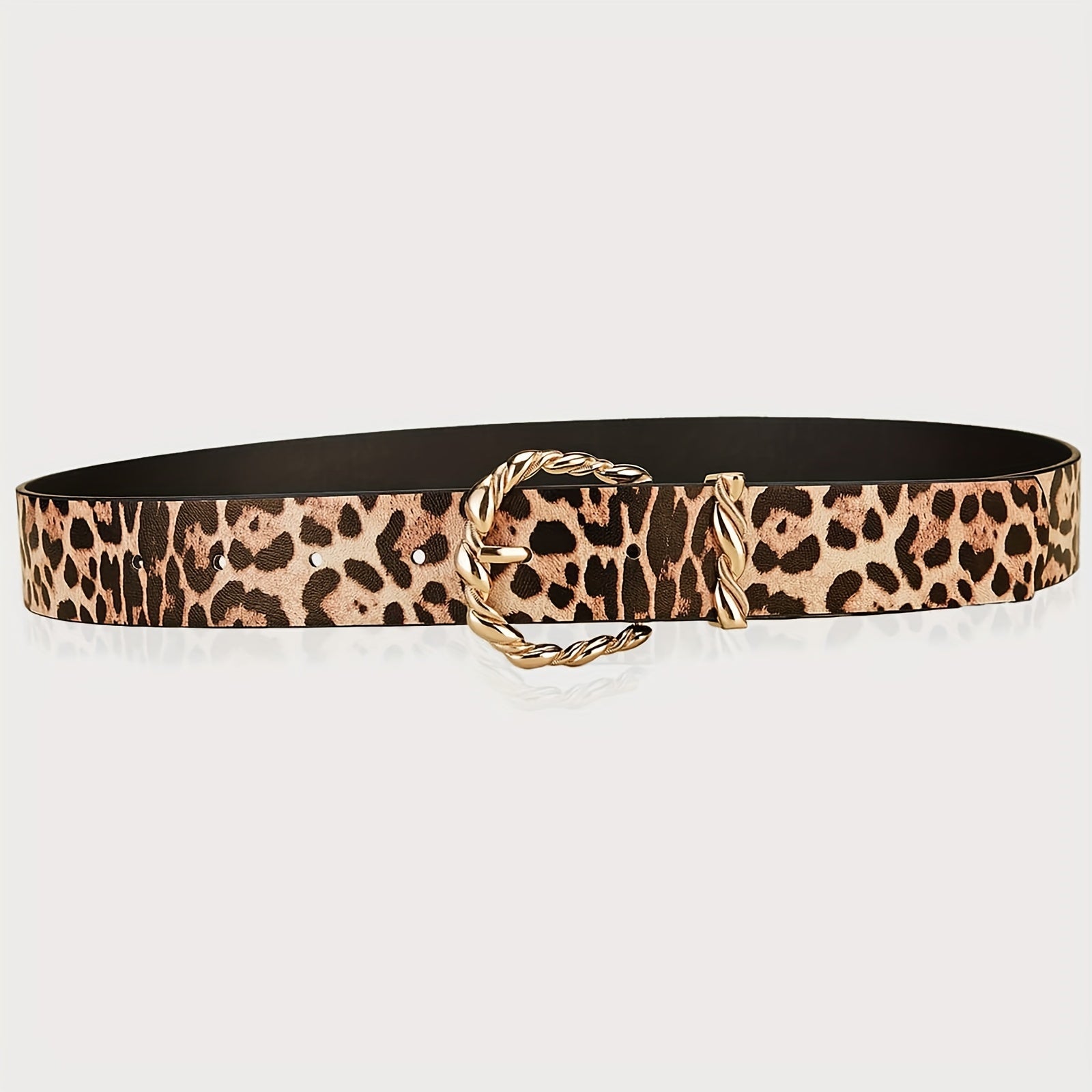 Leopard Print PU Belt Golden Pin Buckle Vintage Waistband for Women