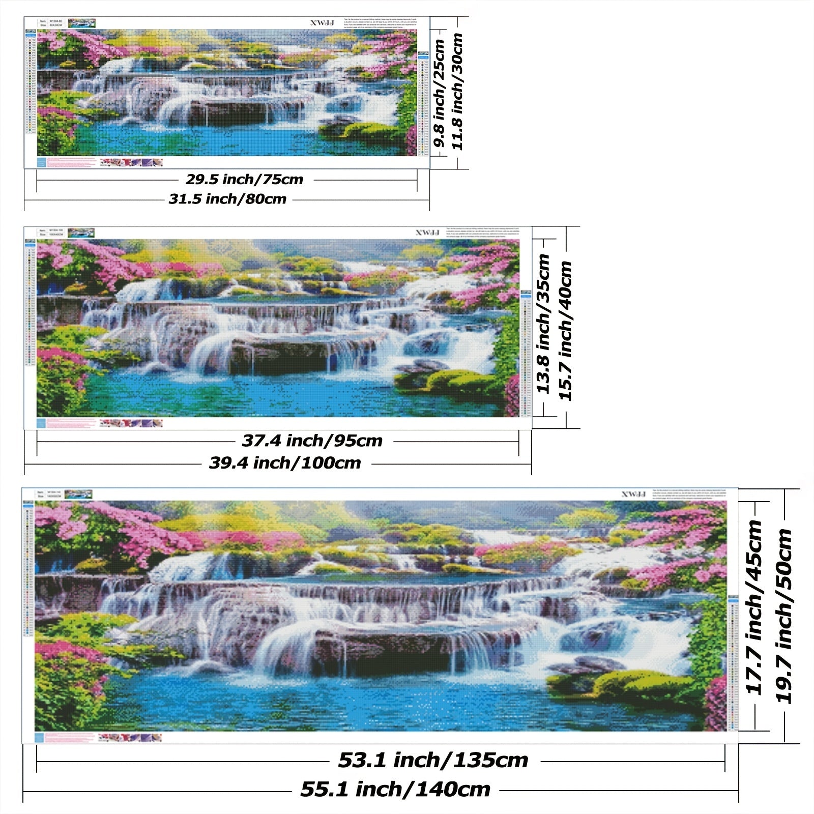 XWJJ Diamond Painting Kit Waterfall Scenery Full Round Drill Large Size