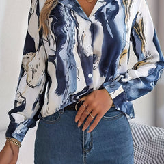 Marble Print Button Up Collar Top