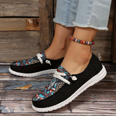 Cow Head & Leopard Print Canvas Loafers Women's Casual Flat Sneakers
