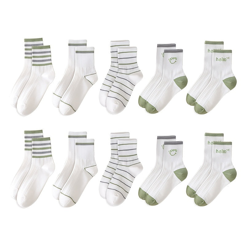 Women's Letter & Striped Mid Tube Socks 5-Pack