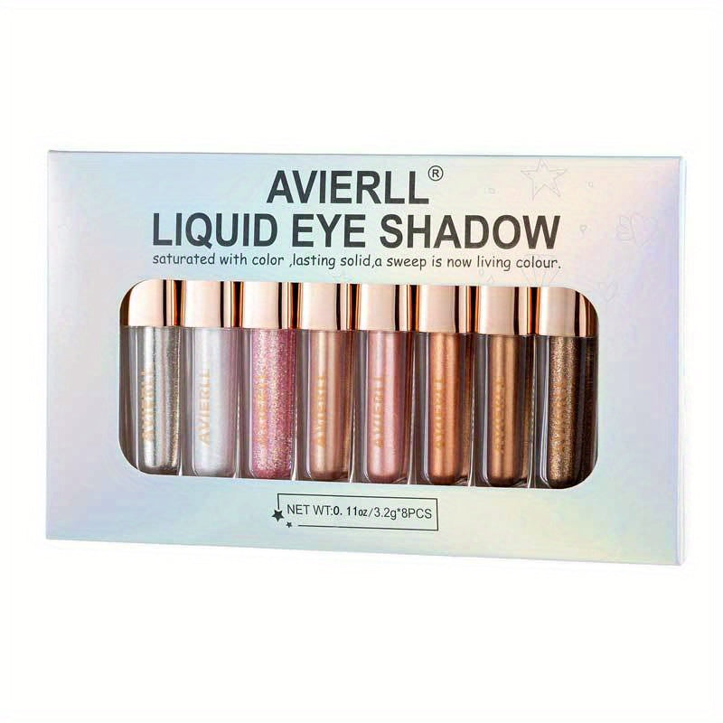 AVIERLL 8 Liquid Eyeshadow Set Brown Glitter Eye Shadow Stick Kit