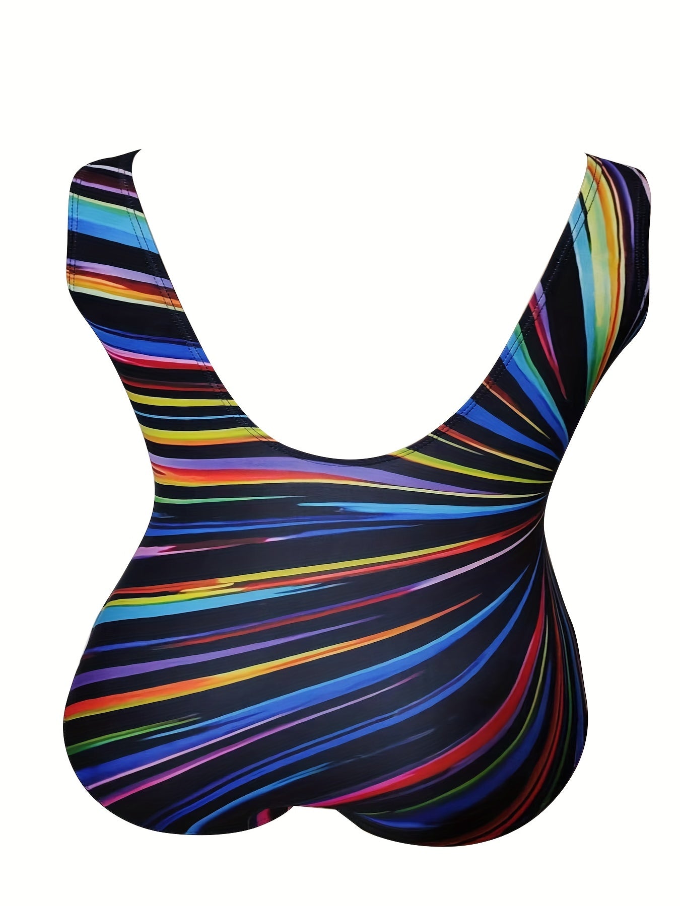 Stripe Print Square Neck One Piece Bathing Suit