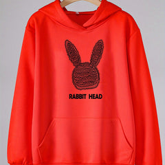 Bunny Head Graphic Hoodie Girls Comfy Hooded Sweatshirt