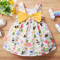 Baby Girls Bee Floral Dress with Bowknot Sleeveless