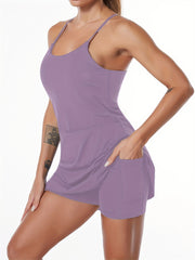 Women's Tennis Dress Workout Golf Dress Built in With Bra And Shorts Pocket
