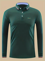 Men's Letter Print Button Up Long Sleeve Polo Shirt