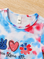 2pcs Toddler Girls Gesture Flowers Tie Dye T Shirts & Track Shorts Set
