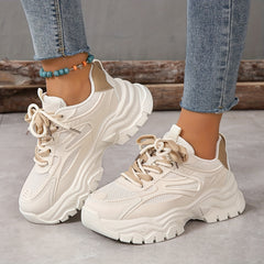 Women Faux Leather Chunky Sneakers Low Cut Dad Shoes