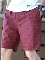 Letter Print Beach Shorts Men's Elastic Waist Drawstring Shorts