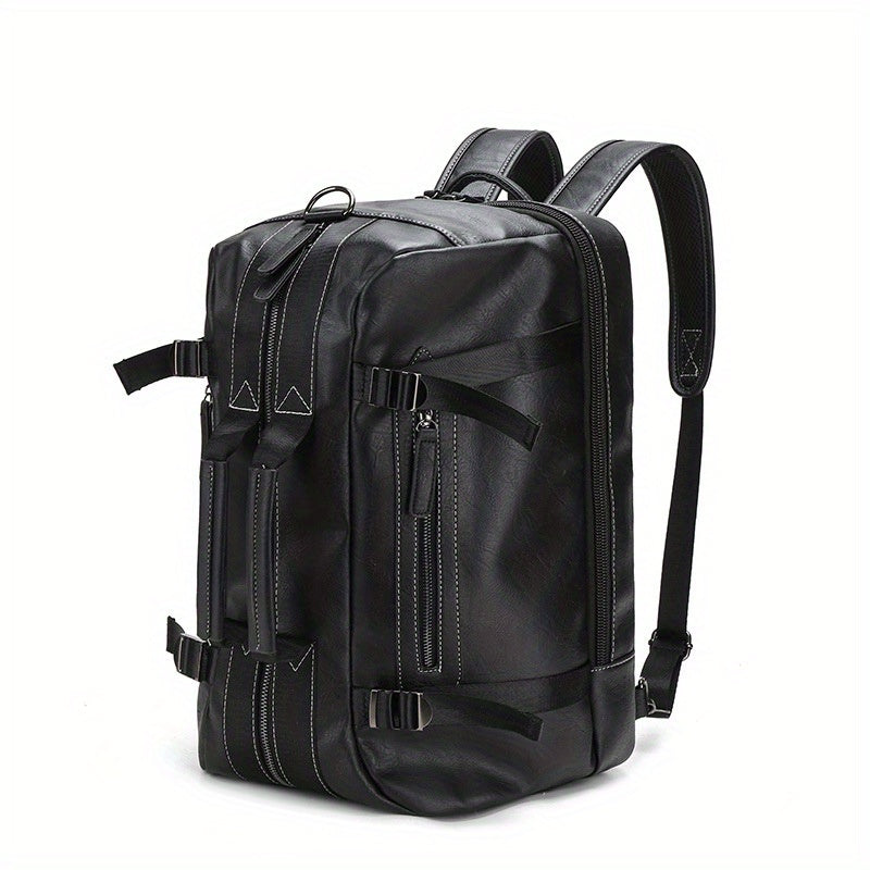 Men's Large Capacity PU Leather Backpack Crossbody Travel Business Bag
