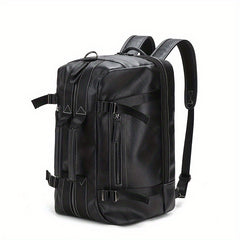 Men's Large Capacity PU Leather Backpack Crossbody Travel Business Bag