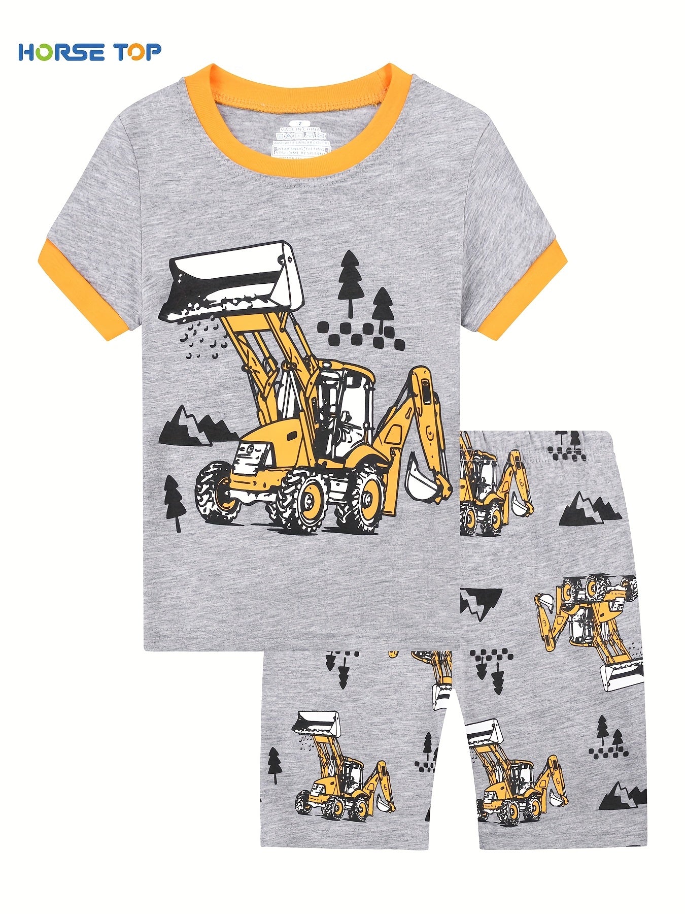 Boys Excavator Outfit Shorts & T shirt Short Sleeves Crew Neck Casual Summer Kid