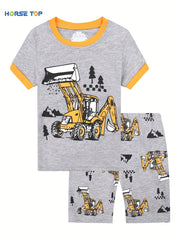 Boys Excavator Outfit Shorts & T shirt Short Sleeves Crew Neck Casual Summer Kid