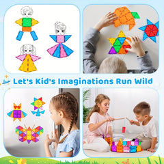 63pcs Kids Magnetic Tiles 3D Building Blocks Set Educational Toys - Boys & Girls