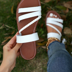 Women's Woven Strap Slippers Faux Leather Slip On Shoes