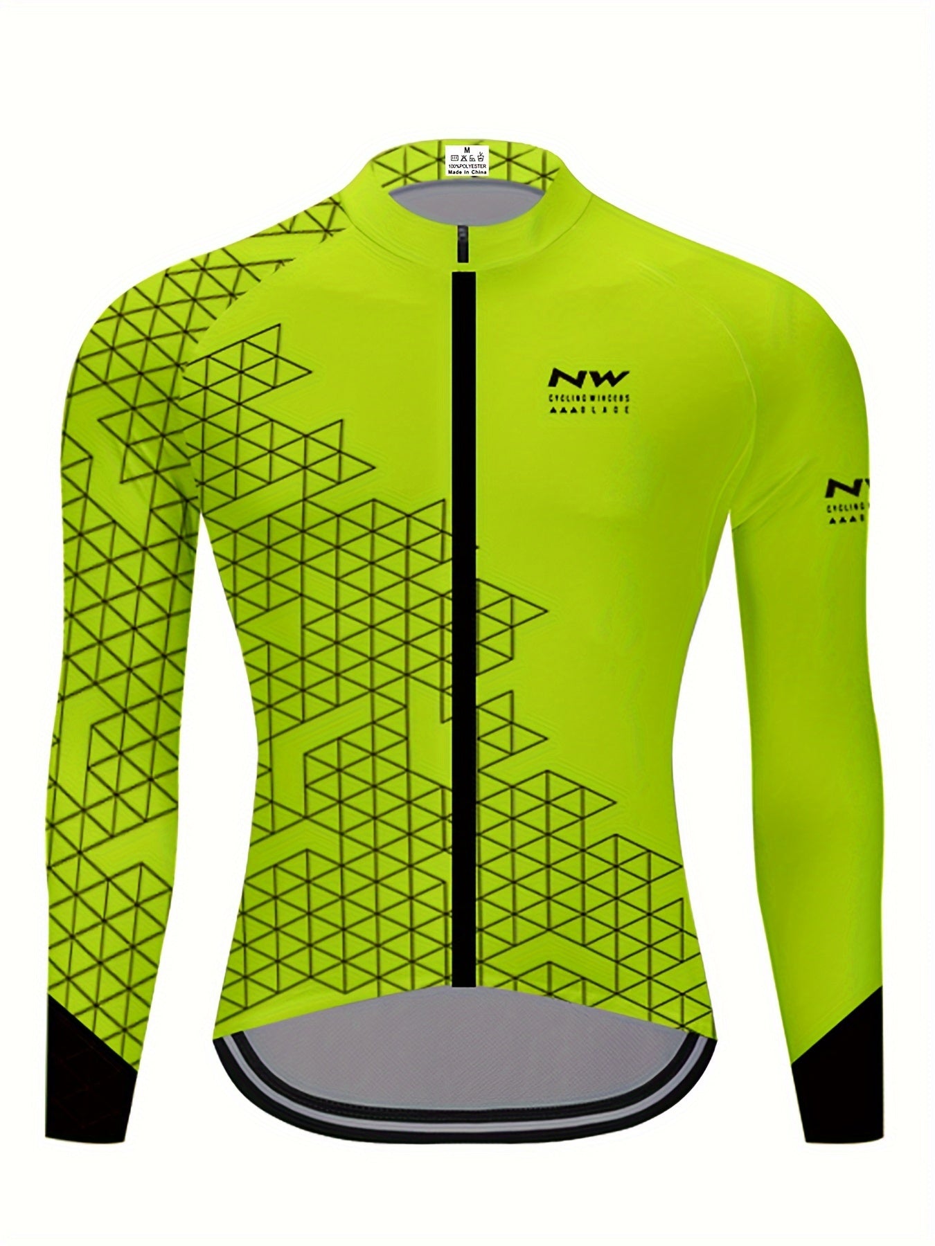 Geometric Print Men's Zip Up Long Sleeve Cycling Jersey