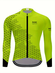 Geometric Print Men's Zip Up Long Sleeve Cycling Jersey