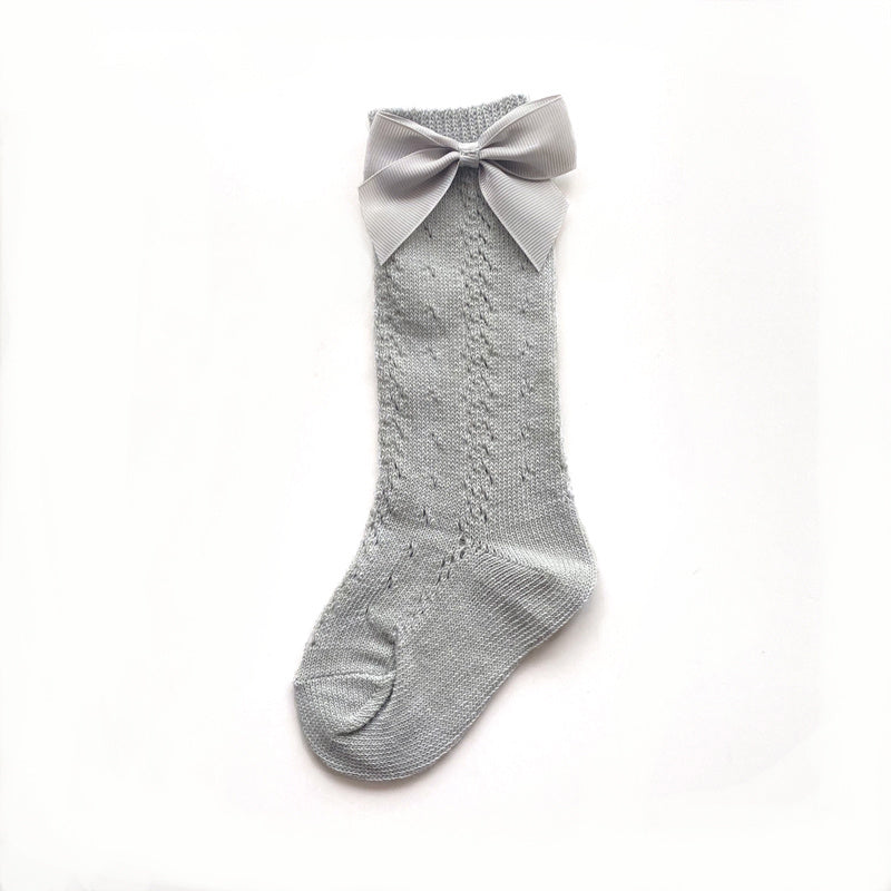 Girls Knit Hollow Out Socks with Bow for Autumn and Spring Kids