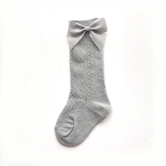 Girls Knit Hollow Out Socks with Bow for Autumn and Spring Kids