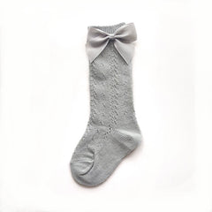 Girls Knit Hollow Out Socks with Bow for Autumn and Spring Kids