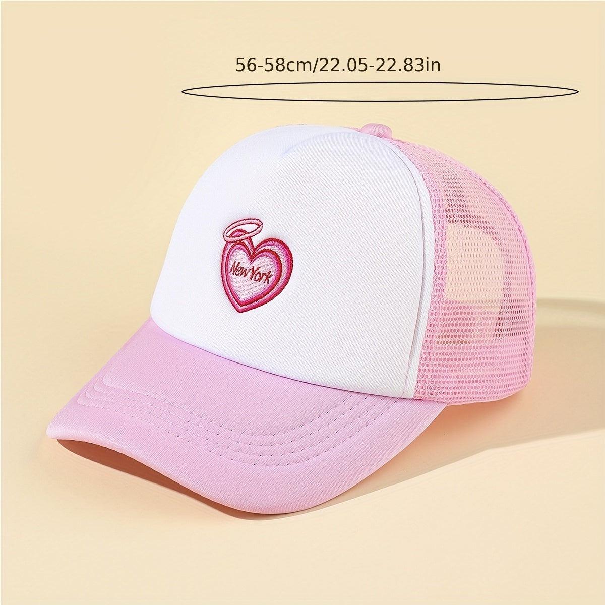 Pink Heart Embroidery Trucker Hat Baseball Cap Lightweight Dad Hats
