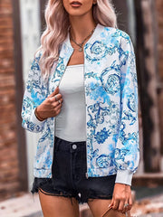 Floral Print Zip Up Jacket for Women