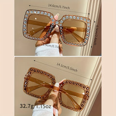 Summer Square Sunglasses Rhinestone UV400 Sun Shades for Women