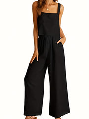 Solid Two Piece Set Square Neck Tank Top & Wide Leg Pants Outfit