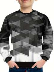 Geometric 3D Print Tee Tops Boys Round Neck Short Sleeve Soft