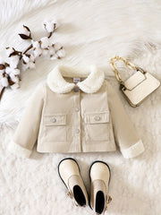 Baby Girl Corduroy Thermal Coat Lapel Cardigan Jacket