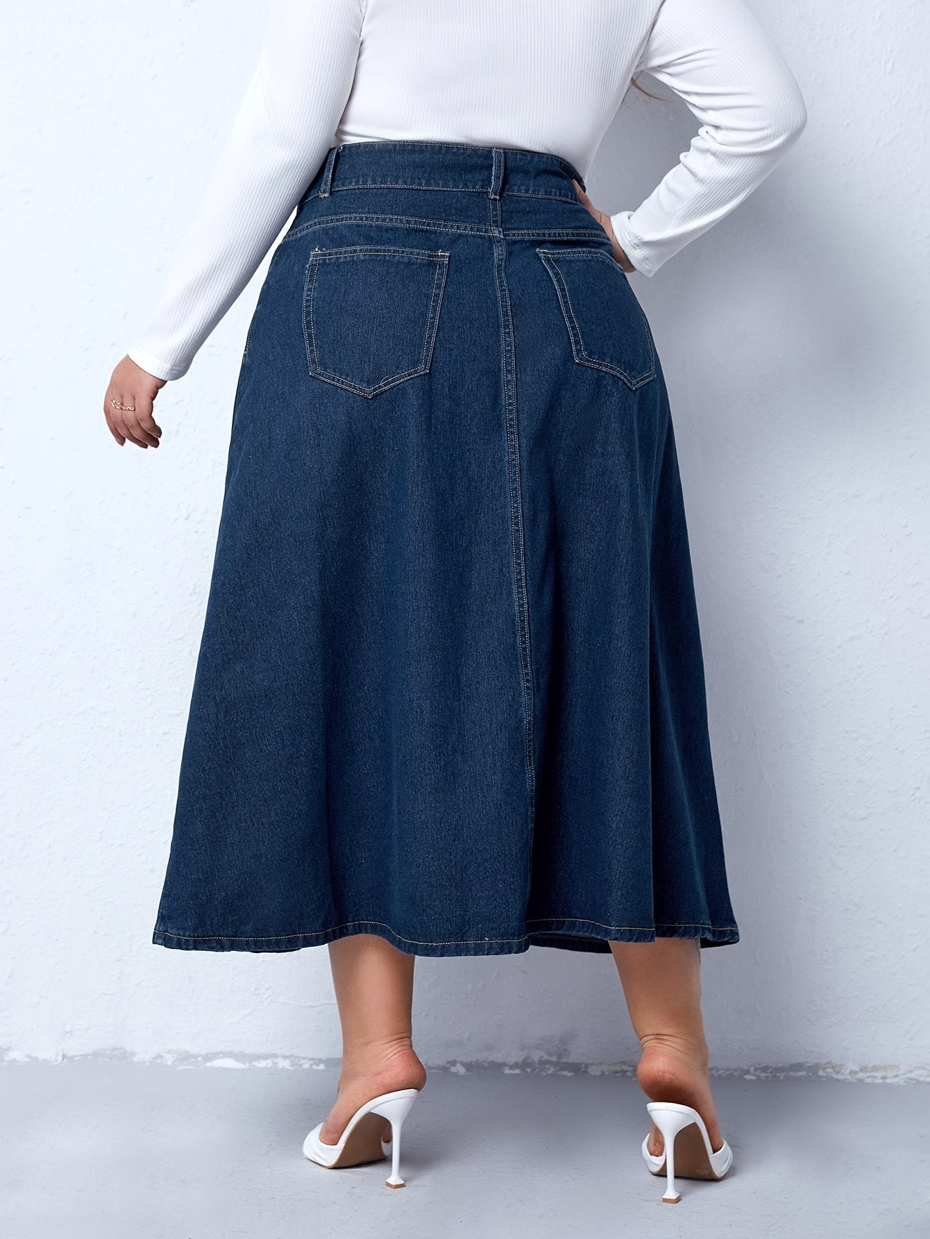 Preppy Denim Skirt High Rise Loose Fit With Pockets