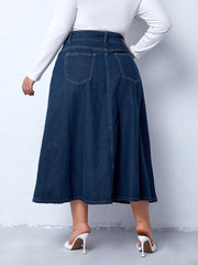 Preppy Denim Skirt High Rise Loose Fit With Pockets