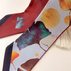 Ginkgo Leaf Print Skinny Scarf Long Neckerchief Hair Ribbon Accessories