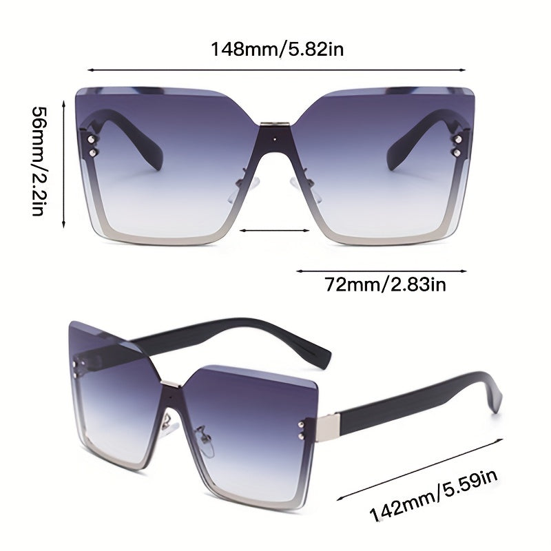 Oversized Square Sunglasses Gradient Lens Semi Rimless Glasses UV400