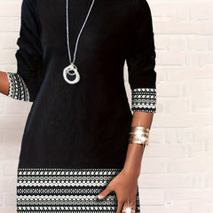 Colorblock Geo Print Long Sleeve Round Neck Dress