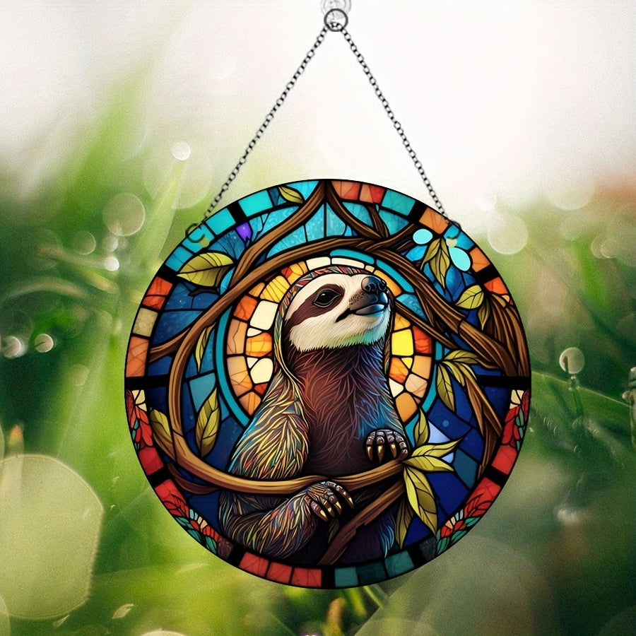 Acrylic Sloth Round Stain Window Hanging Wall Decoration