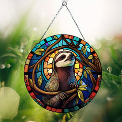 Acrylic Sloth Round Stain Window Hanging Wall Decoration
