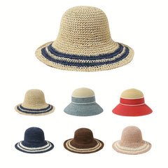 Striped Crochet Sun Hat Lightweight Casual Straw Hat For Women