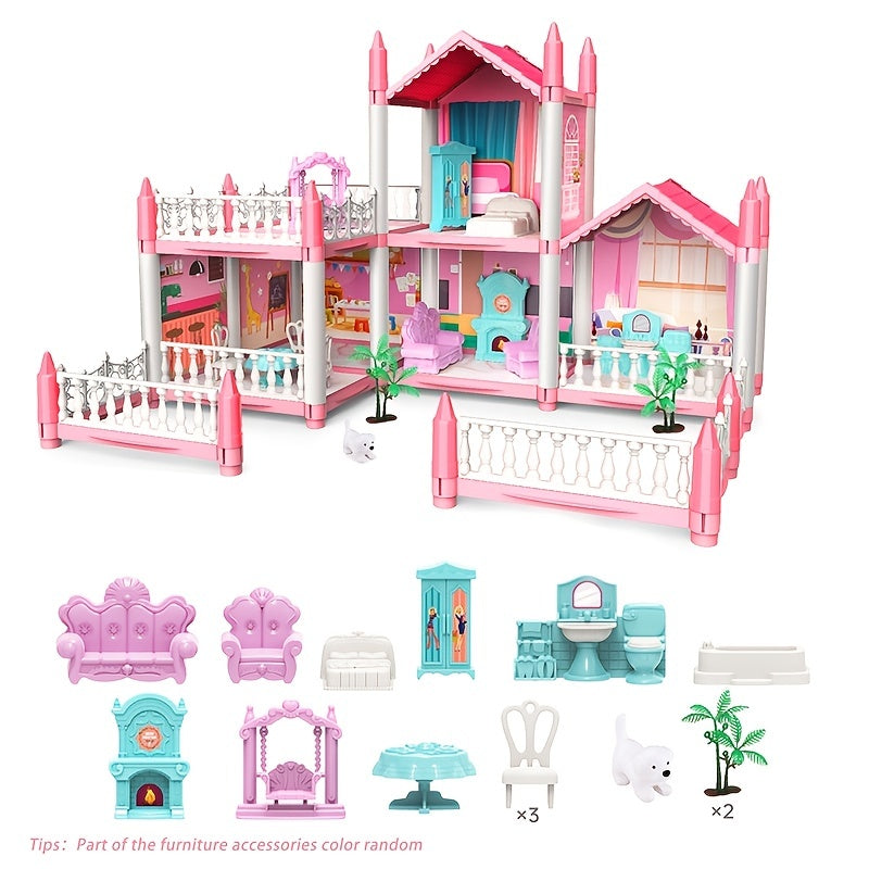 Pink Girls Toy House 2 Tier 5 Room 1 Terrace Assemble DIY Villa Castle
