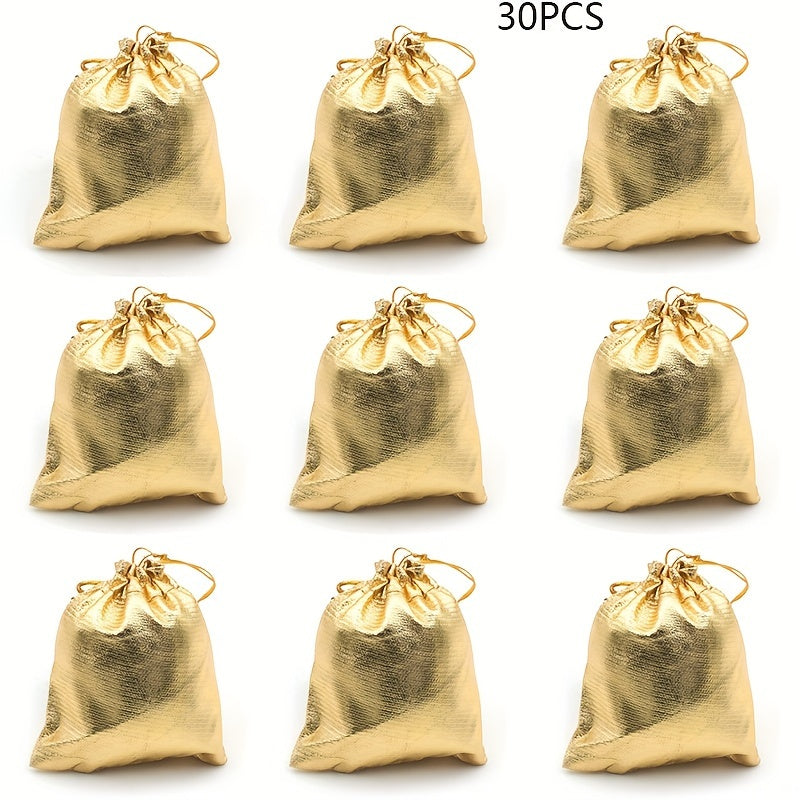 30pcs Golden Cloth Bags Jewelry Bags Gift Bags Drawstring Organza Jewelry Bags