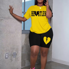 Women's Plus Broken Heart Short Sleeve Tee & Shorts 2pcs Set