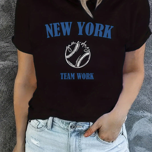 York Baseball Graphic Short Sleeve Sports T shirt Women's Activewear