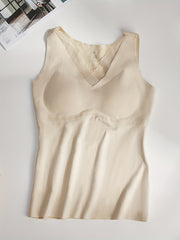 Mesh Stitching Thermal Tank Top V Neck Sleeveless Underwear Top