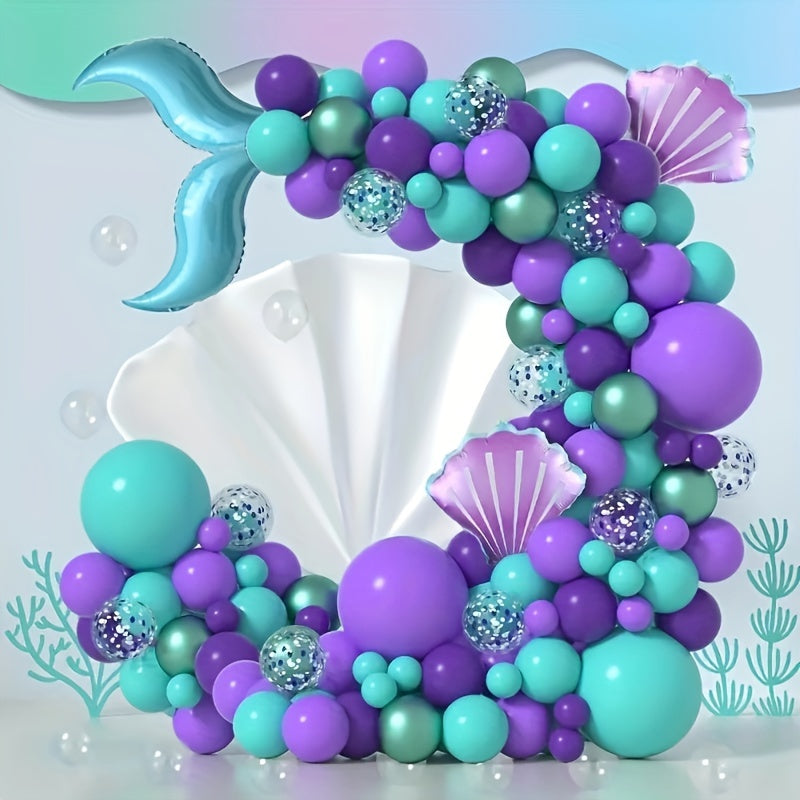 118pcs Mermaid Party Decoration Mermaid Tail Balloon Purple Paper Scrap Balloon