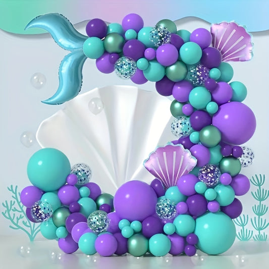 118pcs Mermaid Party Decoration Mermaid Tail Balloon Purple Paper Scrap Balloon