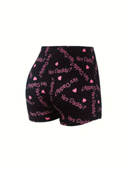 Women's Plus Heart & Slogan Print High Rise Skinny Shorts