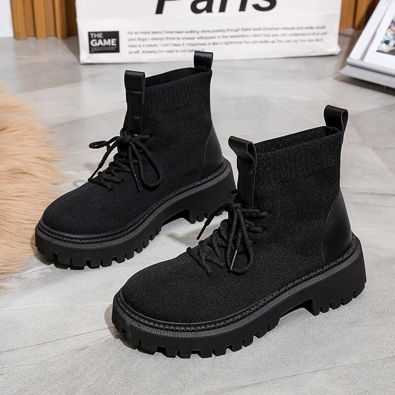 Women's Chunky Sole Knitted Ankle Boots